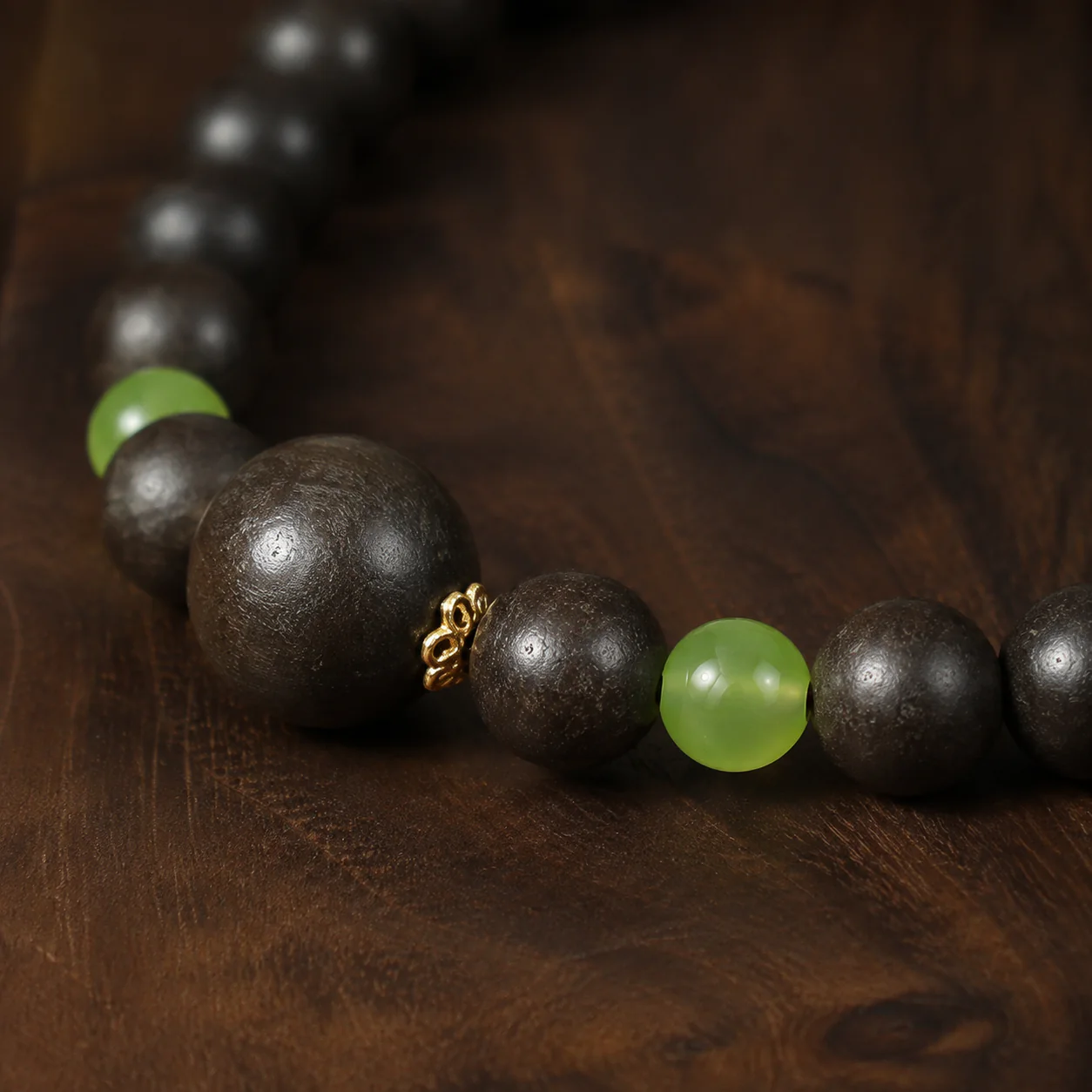 Dark incense bead bracelet wood bead detail