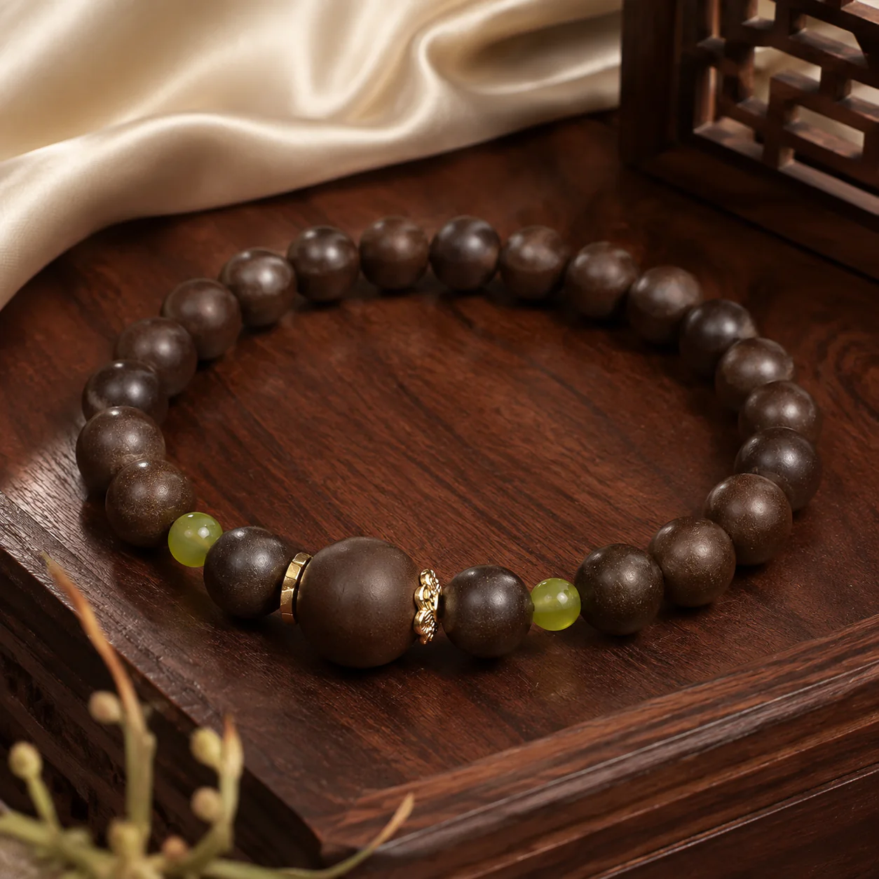 Dark wood bead bracelet in a new Chinese setting