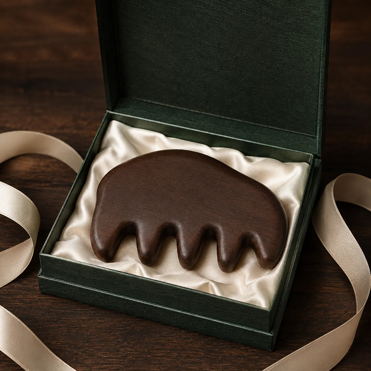 Dark wood comb gift presentation