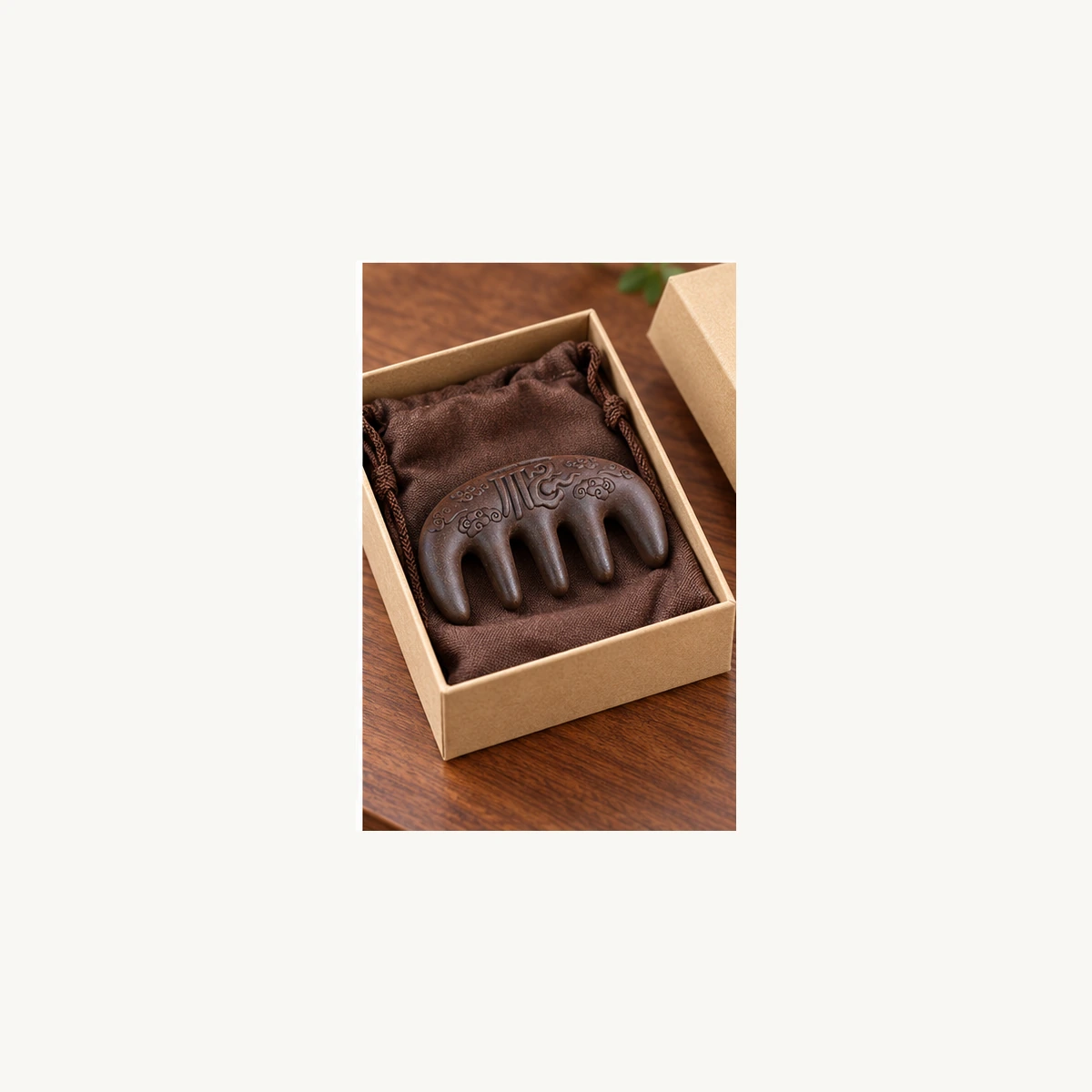 Carved Hexiang incense comb in a fitted gift box