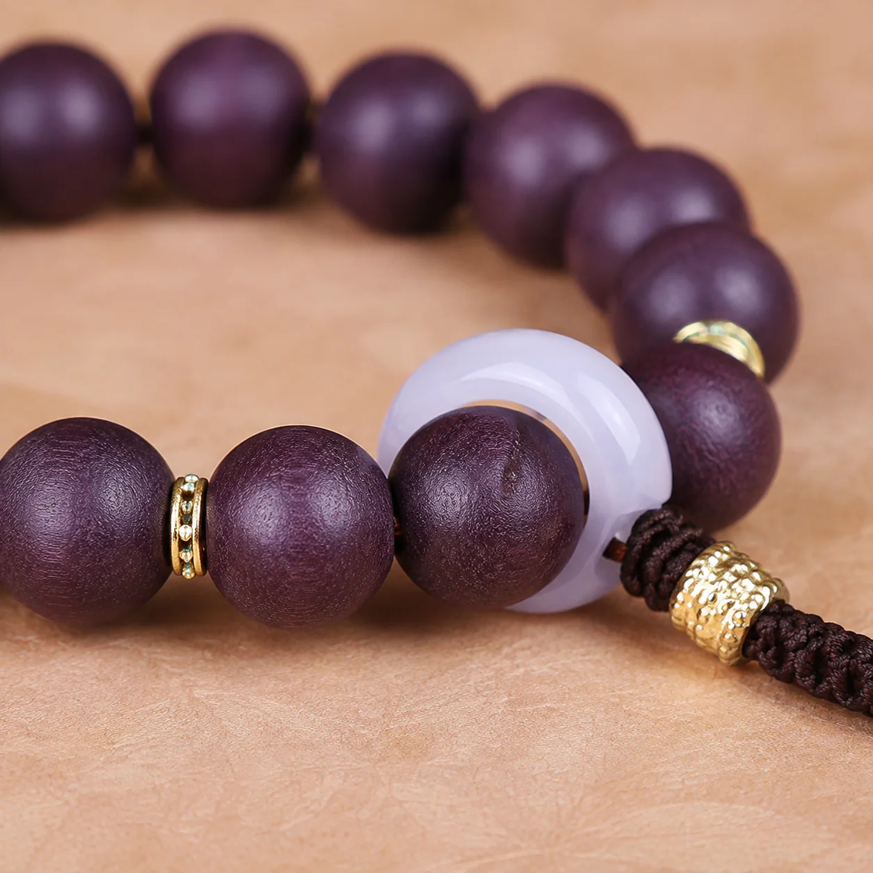 Plum wood bead bracelet material detail