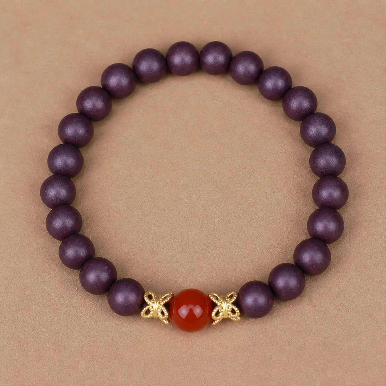 Plum wood bead bracelet full silhouette detail