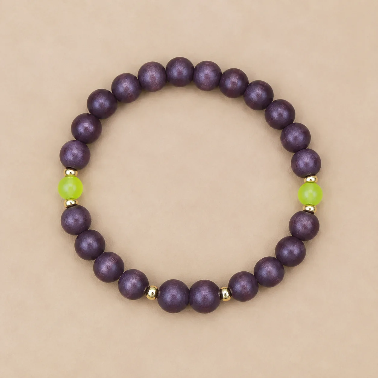 Plum wood bead bracelet full silhouette detail
