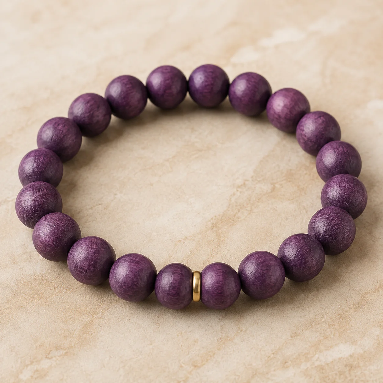 Plum wood bead bracelet material detail