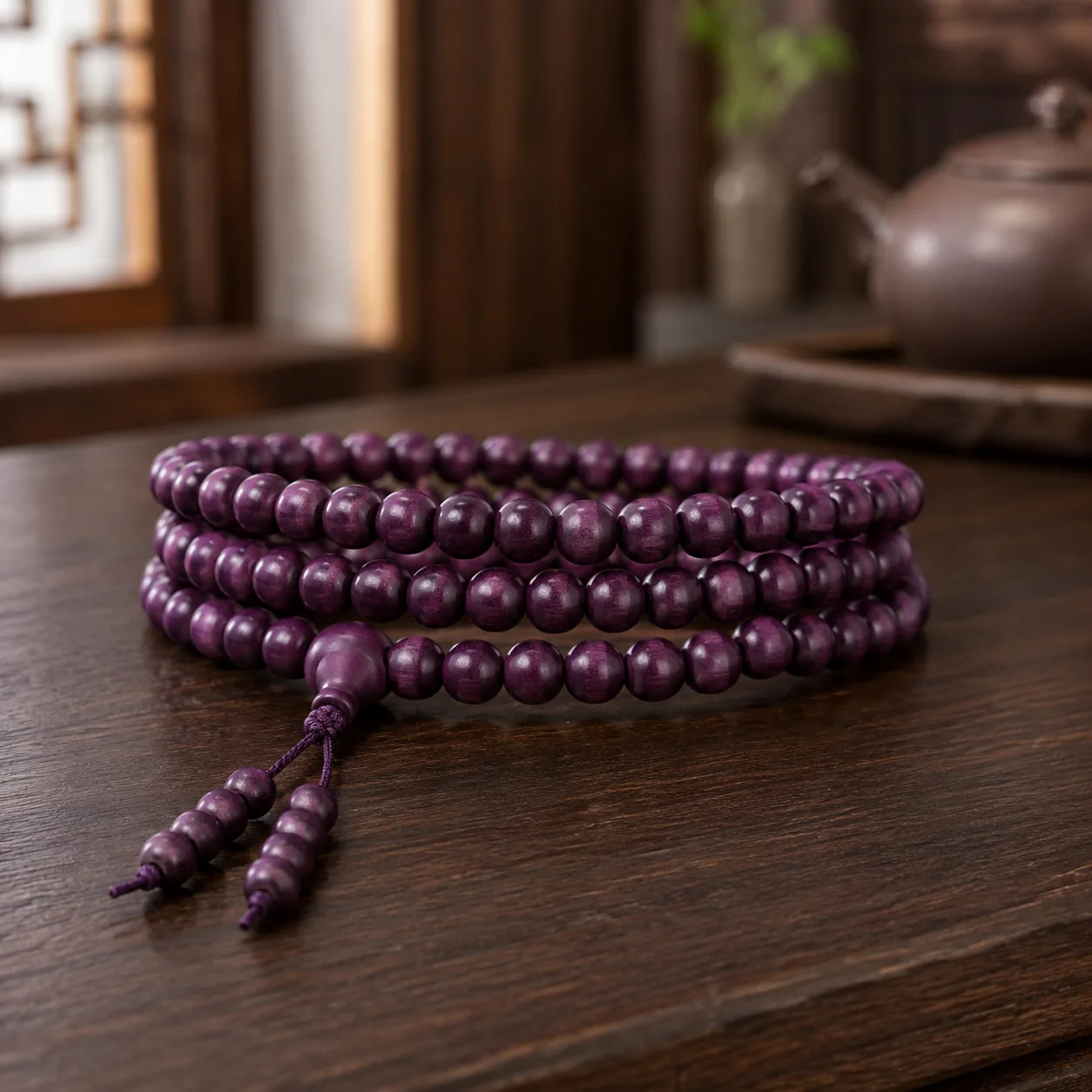 Plum wood multi-wrap bracelet in a refined setting