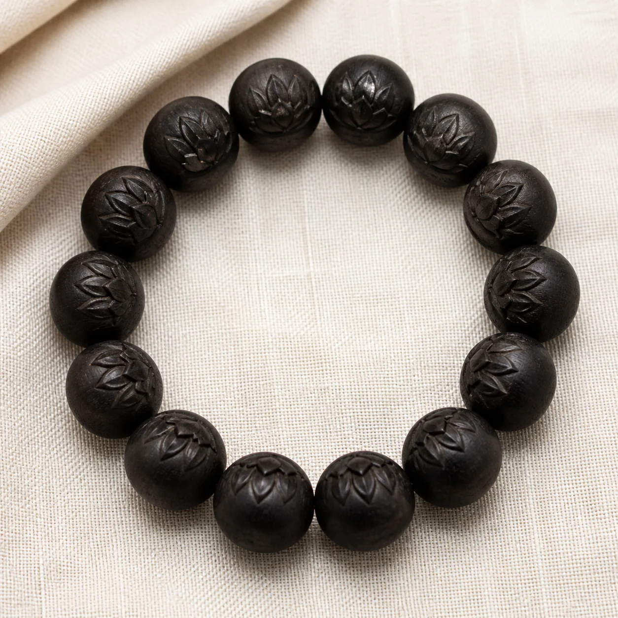 Lotus relief wood bead bracelet material detail