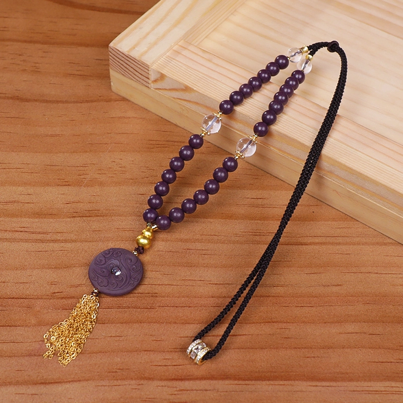 Purple Incense Bead Necklace with Round Pendant