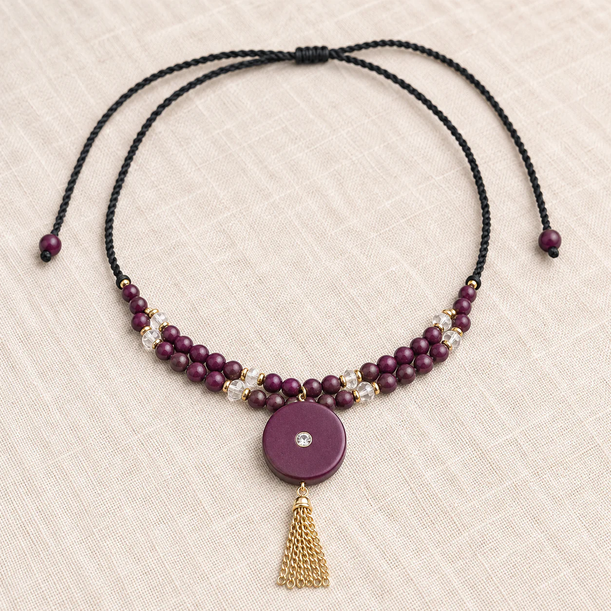Plum wood pendant necklace full detail