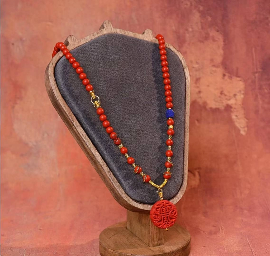 Red Incense Bead Pendant Necklace