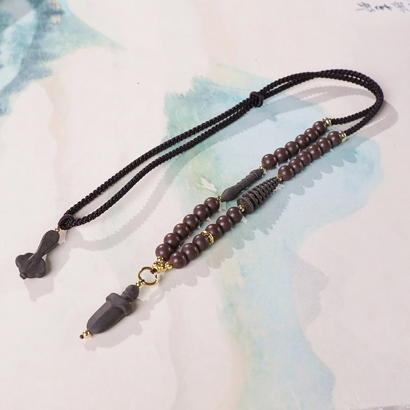 Dark Incense Bead Pendant Necklace with Tassel