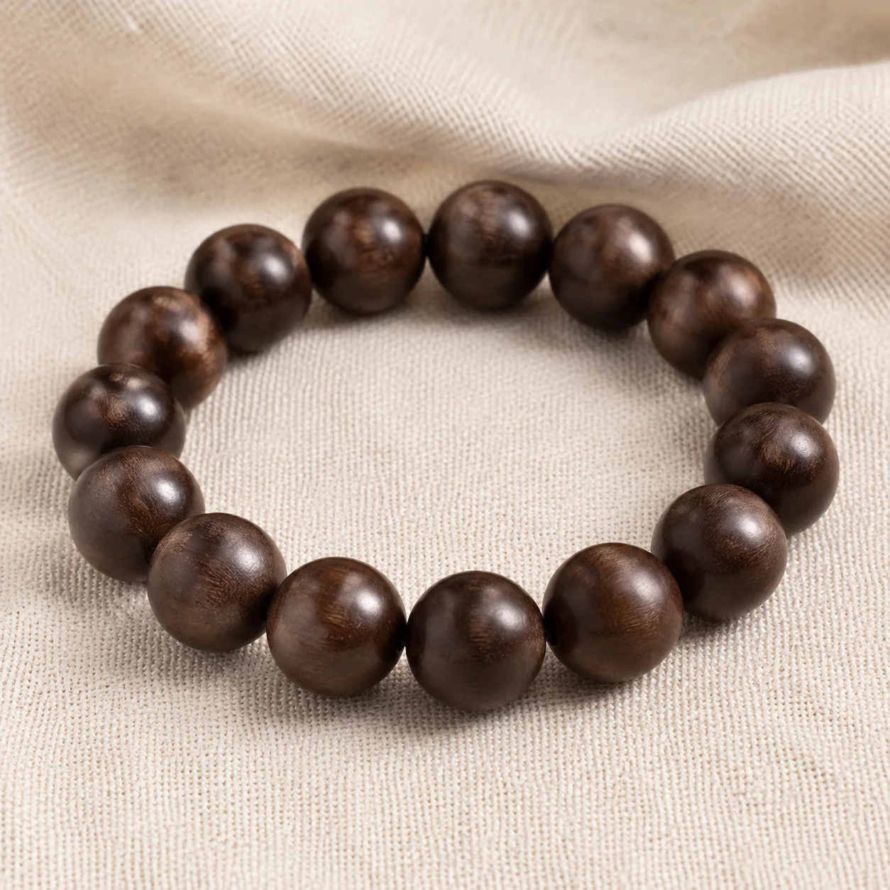 Dark wood bead bracelet material detail