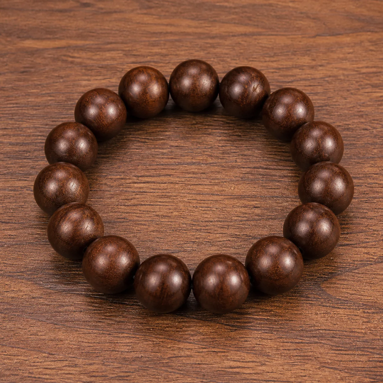 Dark wood bead bracelet full strand detail