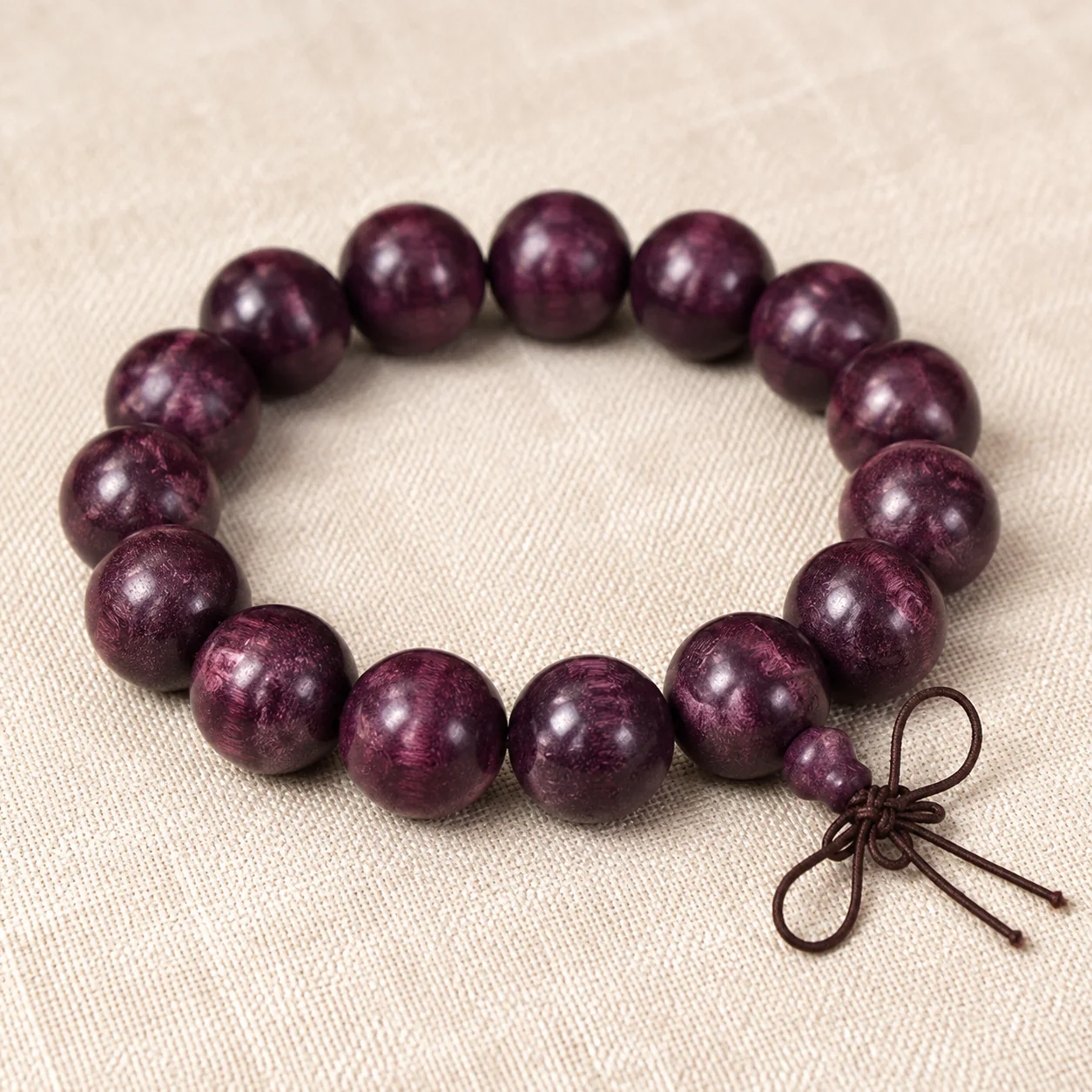 Purple wood bead bracelet material detail