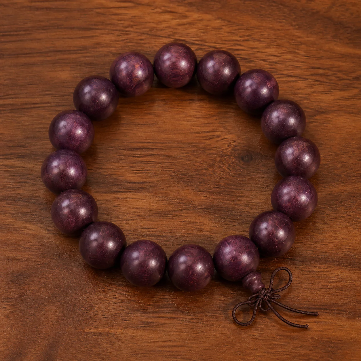 Purple wood bead bracelet full strand detail