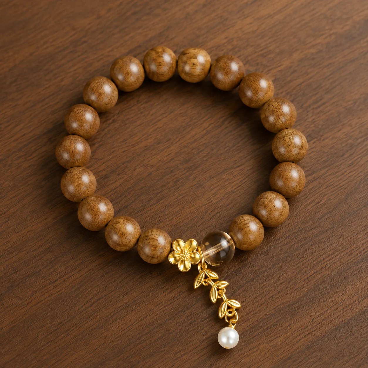 Honey brown wood bead bracelet full strand detail