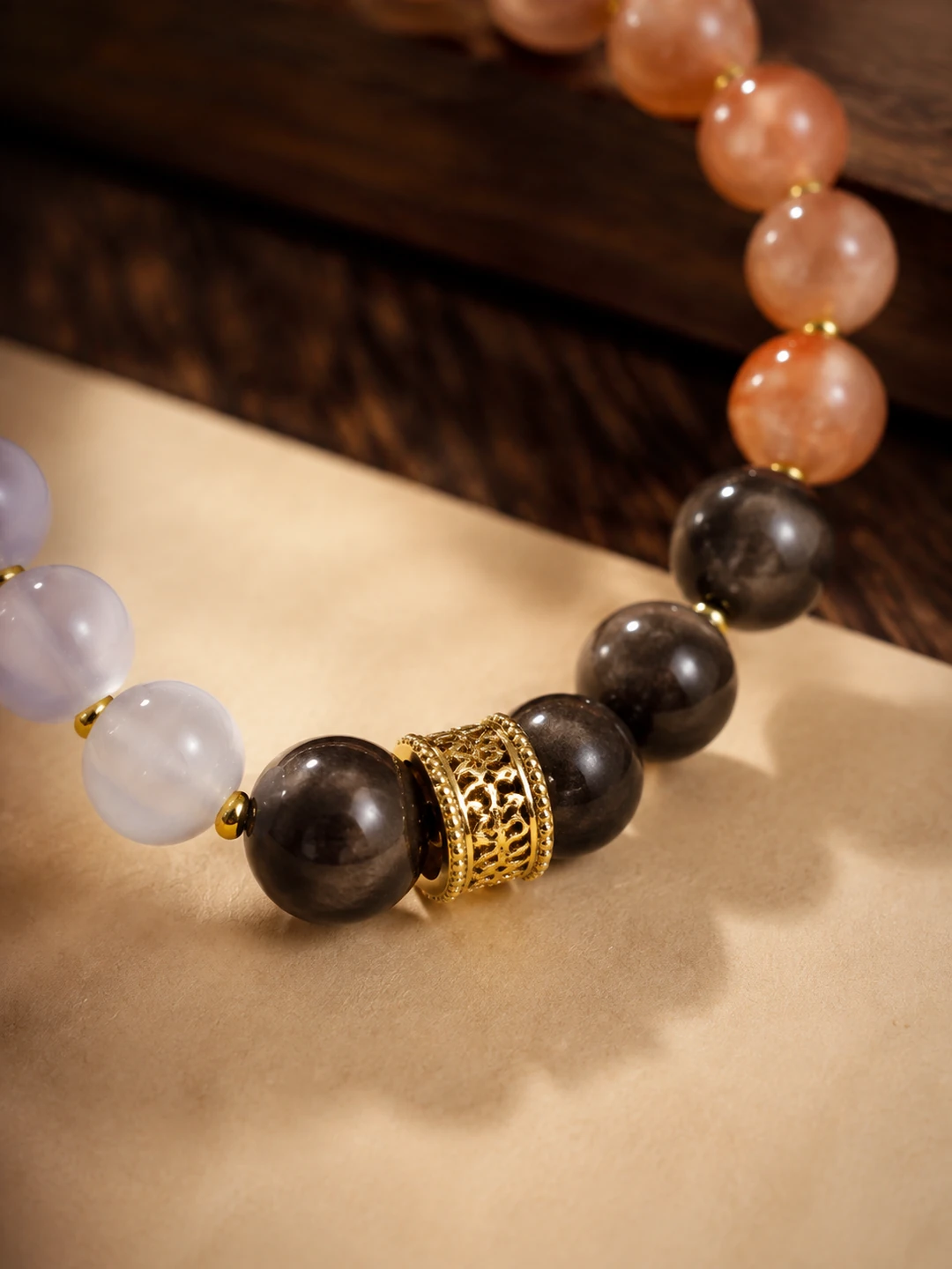 Warm-Tone Incense Bead Bracelet with White Jade