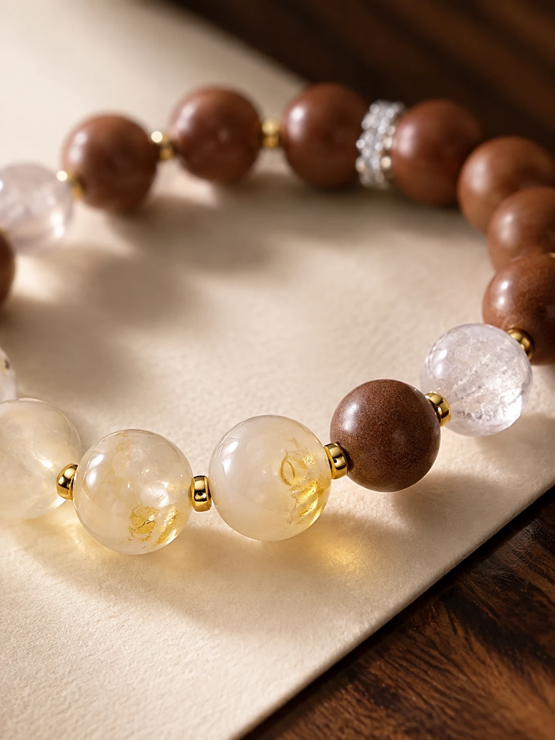 Warm-Tone Incense Bead Bracelet with White Jade Charms