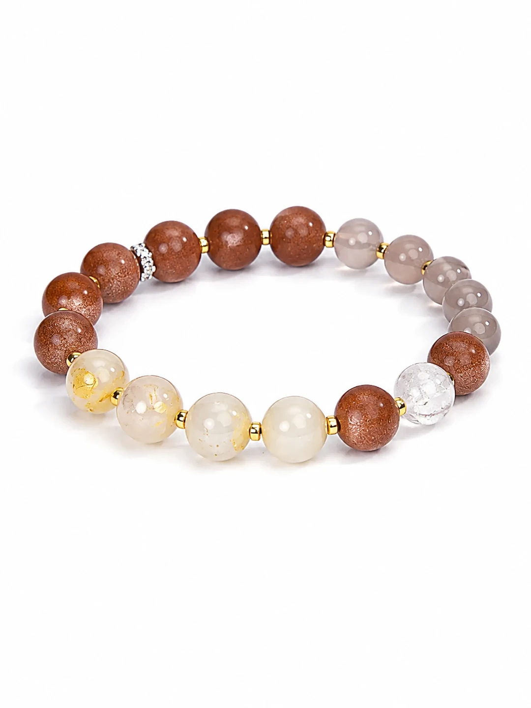 Warm-Tone Incense Bead Bracelet with White Jade Charms