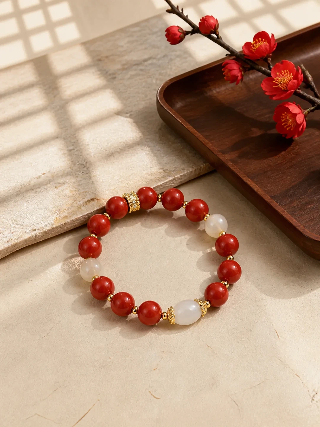 Red Incense Bead Bracelet with Pendant