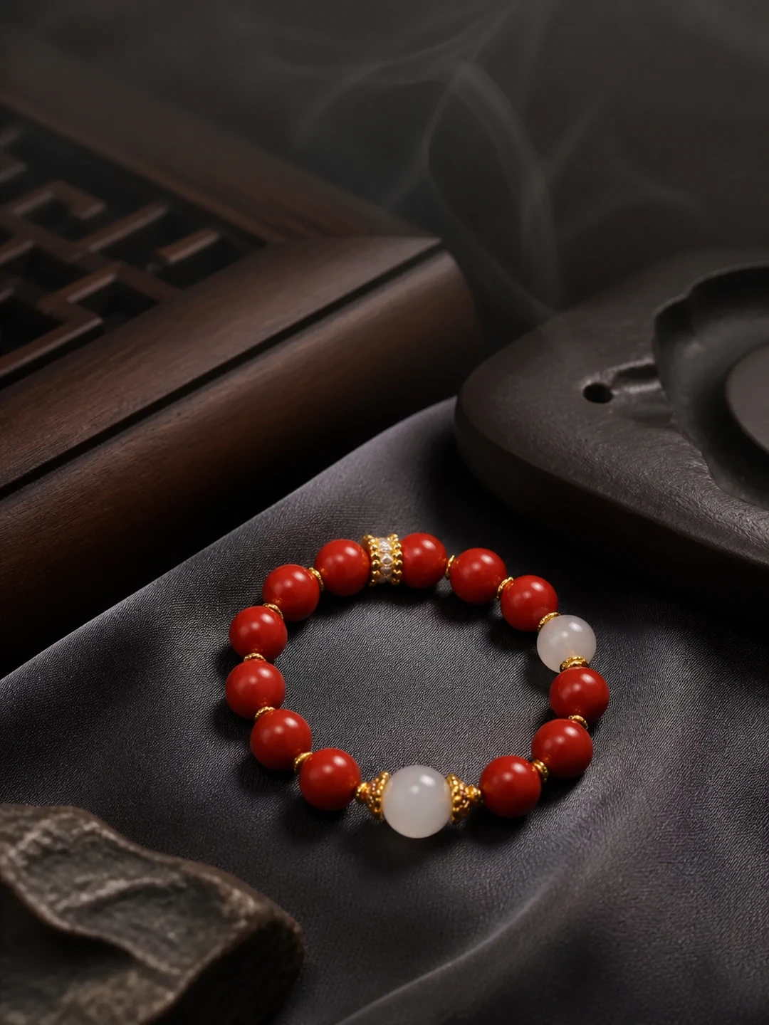 Red Incense Bead Bracelet with Pendant