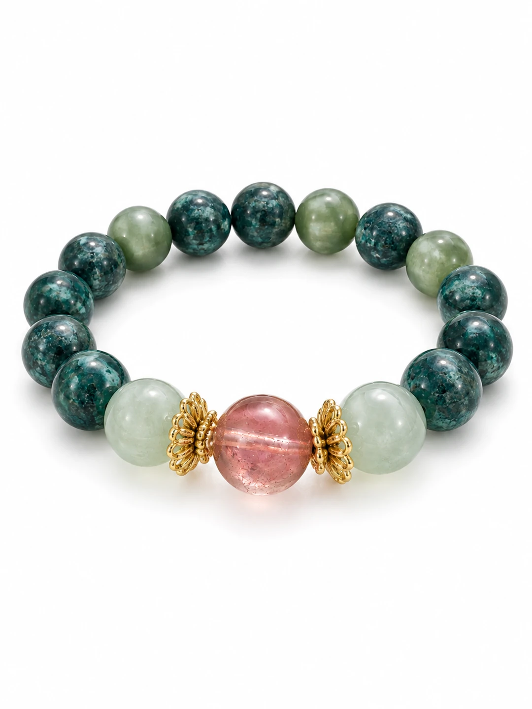 Green Jade Incense Bead Bracelet with Gold Charms