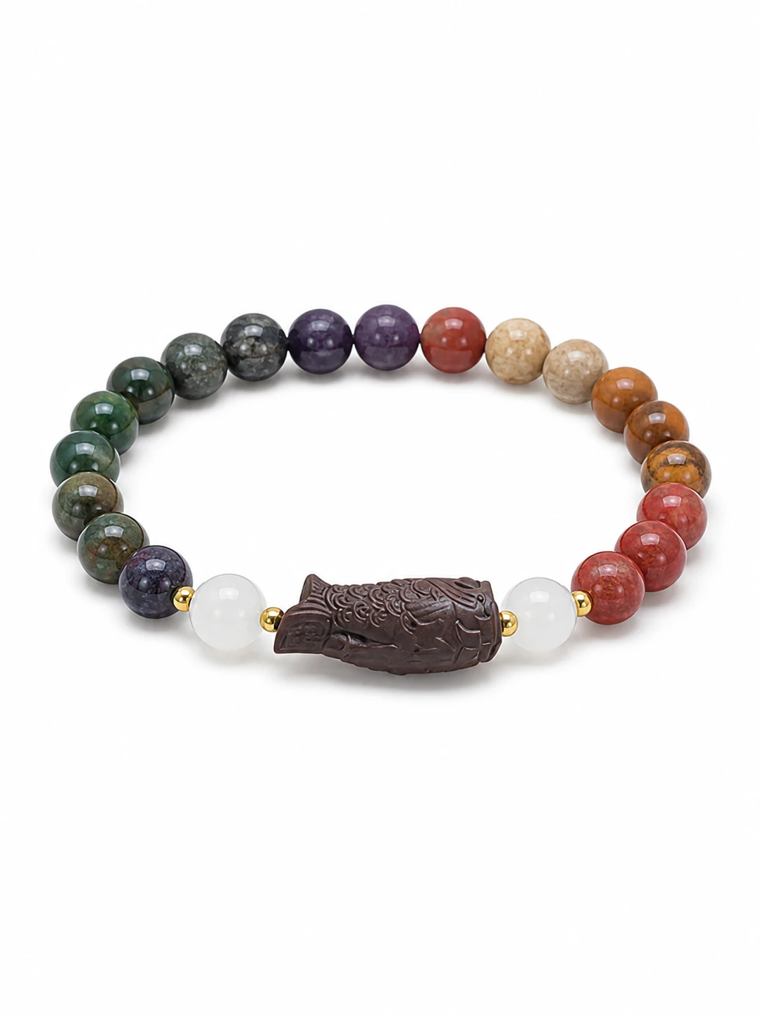Five-Color Incense Bead Bracelet with Carved Pendant