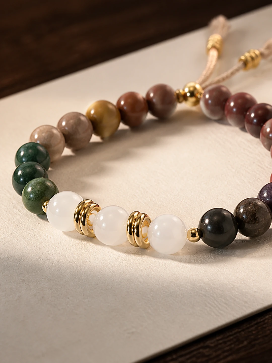 Five-Color Incense Bead Bracelet with Gold Charms