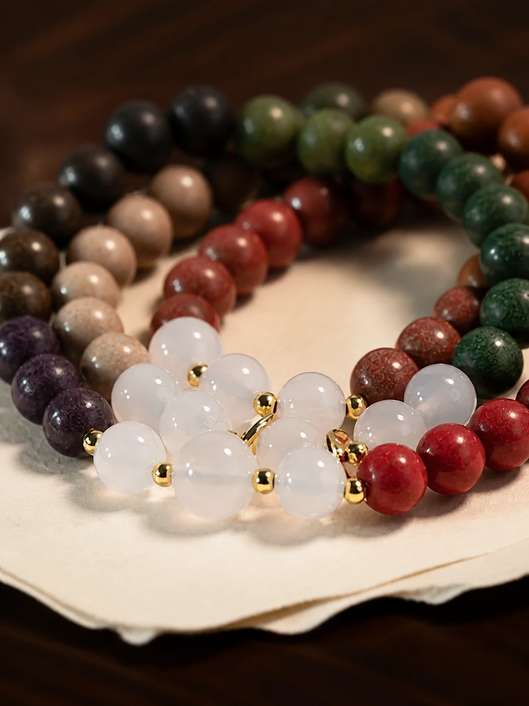 Five-Color Incense Bead Triple-Wrap Bracelet