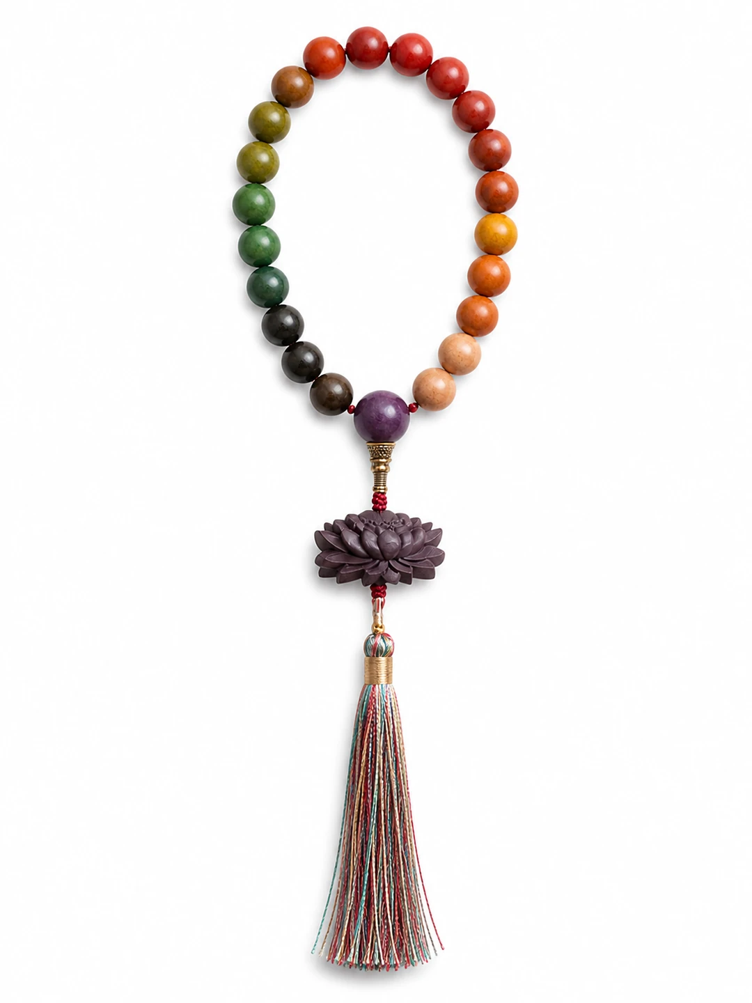 Five-Color Incense Bead Hand Mala with Lotus Tassel