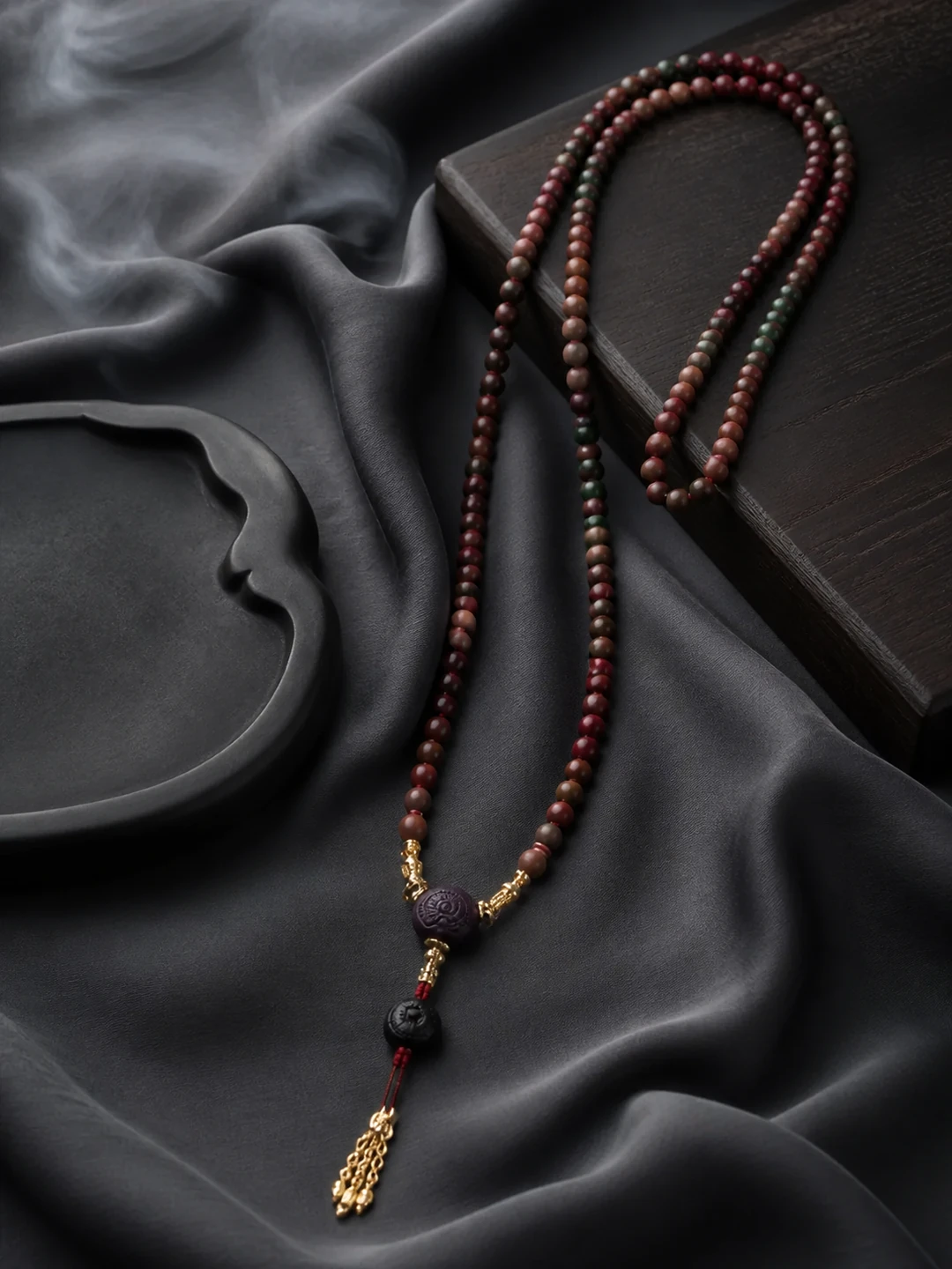 Five-Color Incense Bead Long Necklace