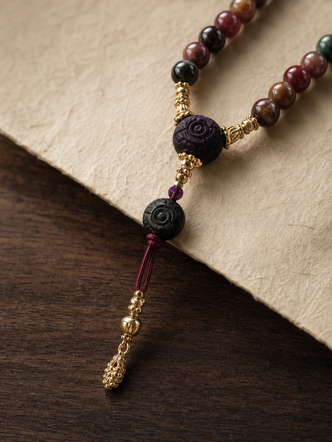 Five-Color Incense Bead Long Necklace