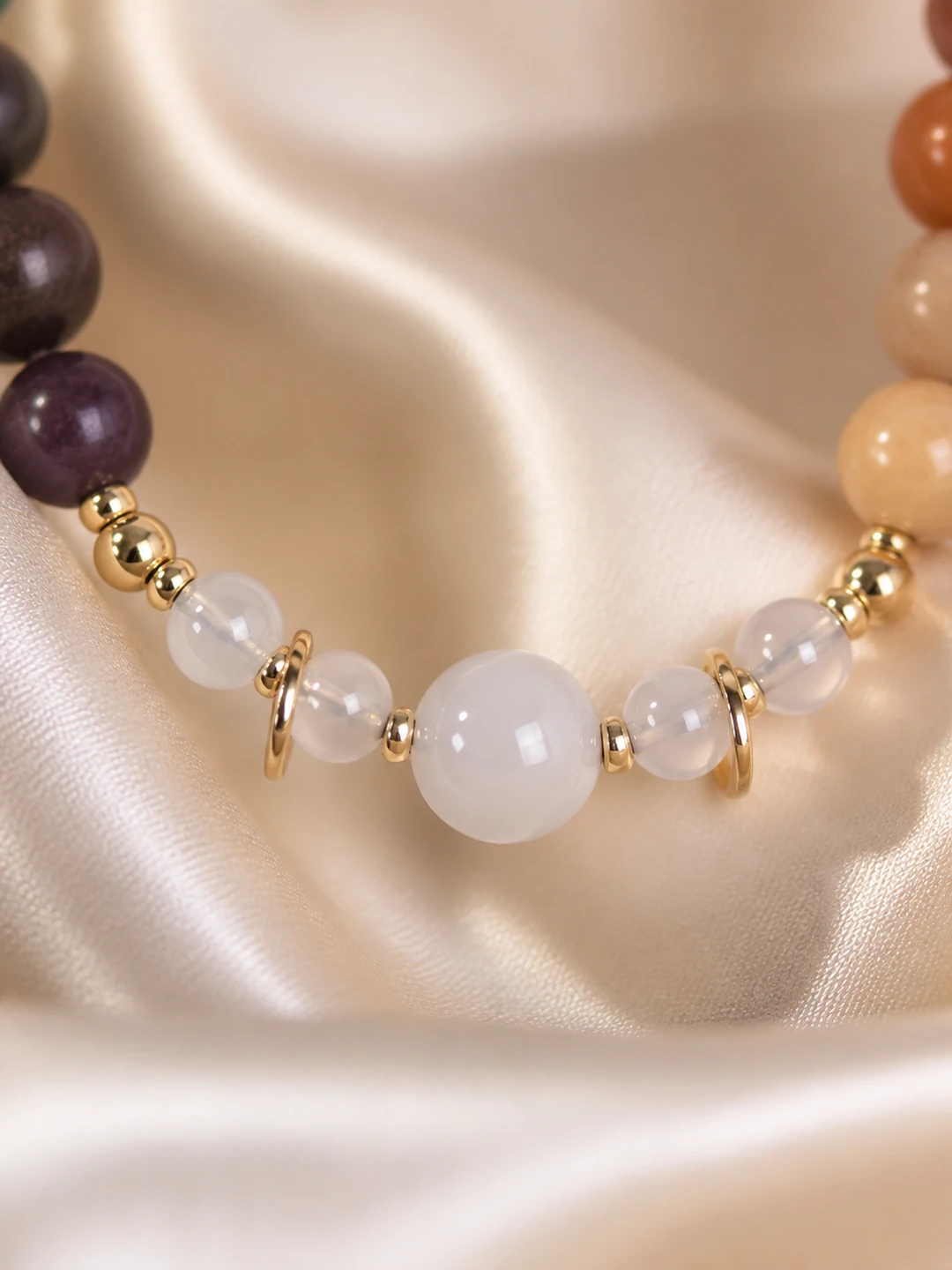 Five-Color Incense Bead Bracelet with White Jade