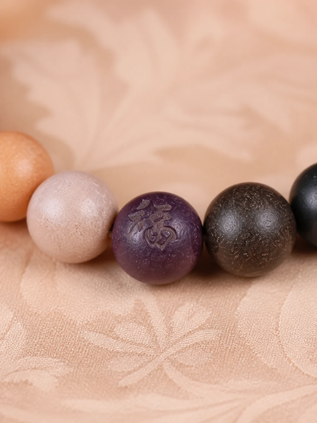 Five-Color Incense Bead Bracelet with Round Accents