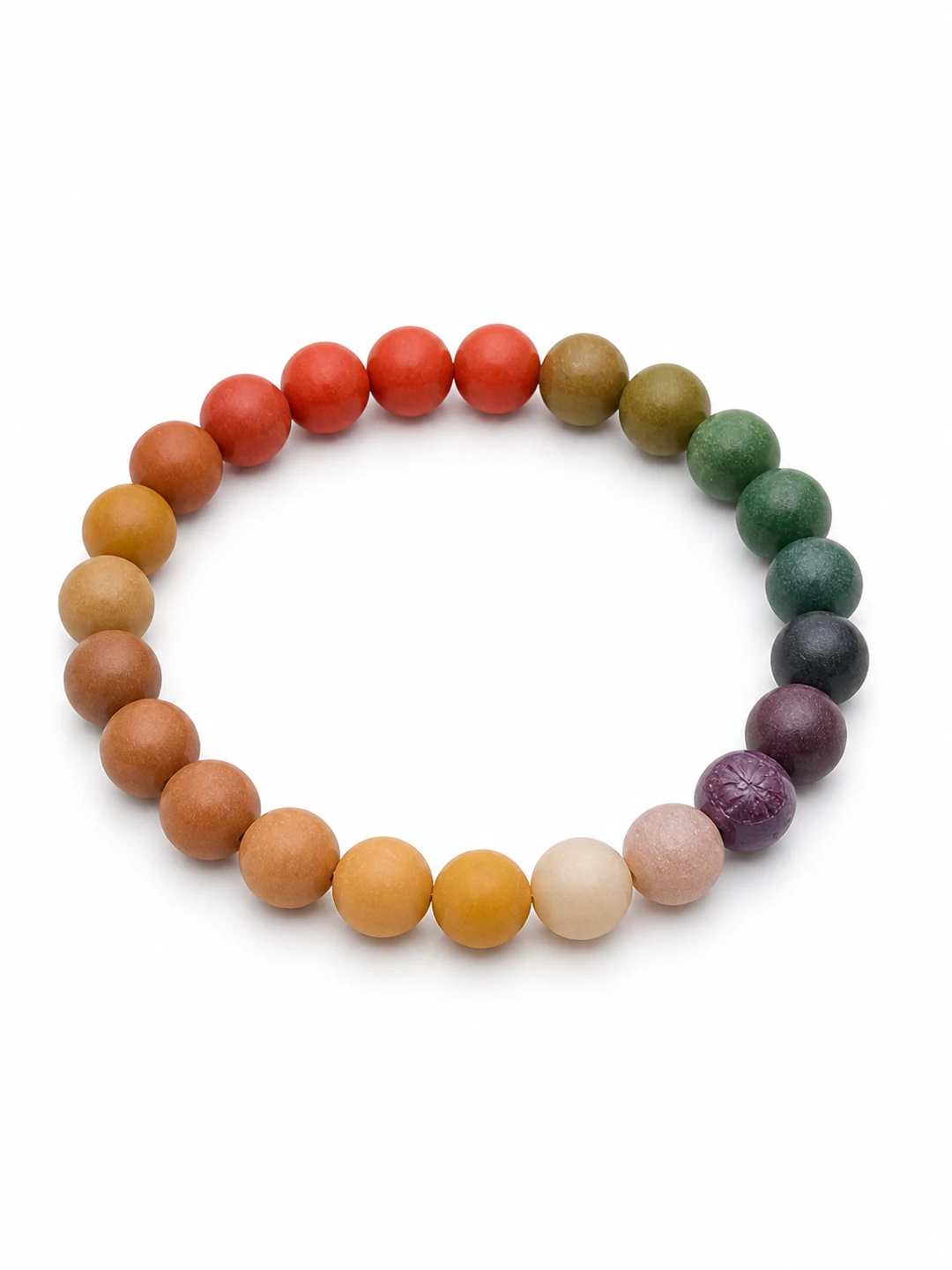 Five-Color Incense Bead Bracelet with Round Accents
