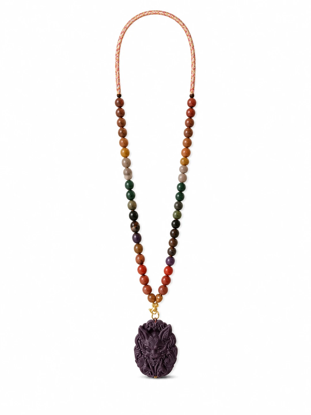 Purple Incense Bead Necklace with Leaf Pendant