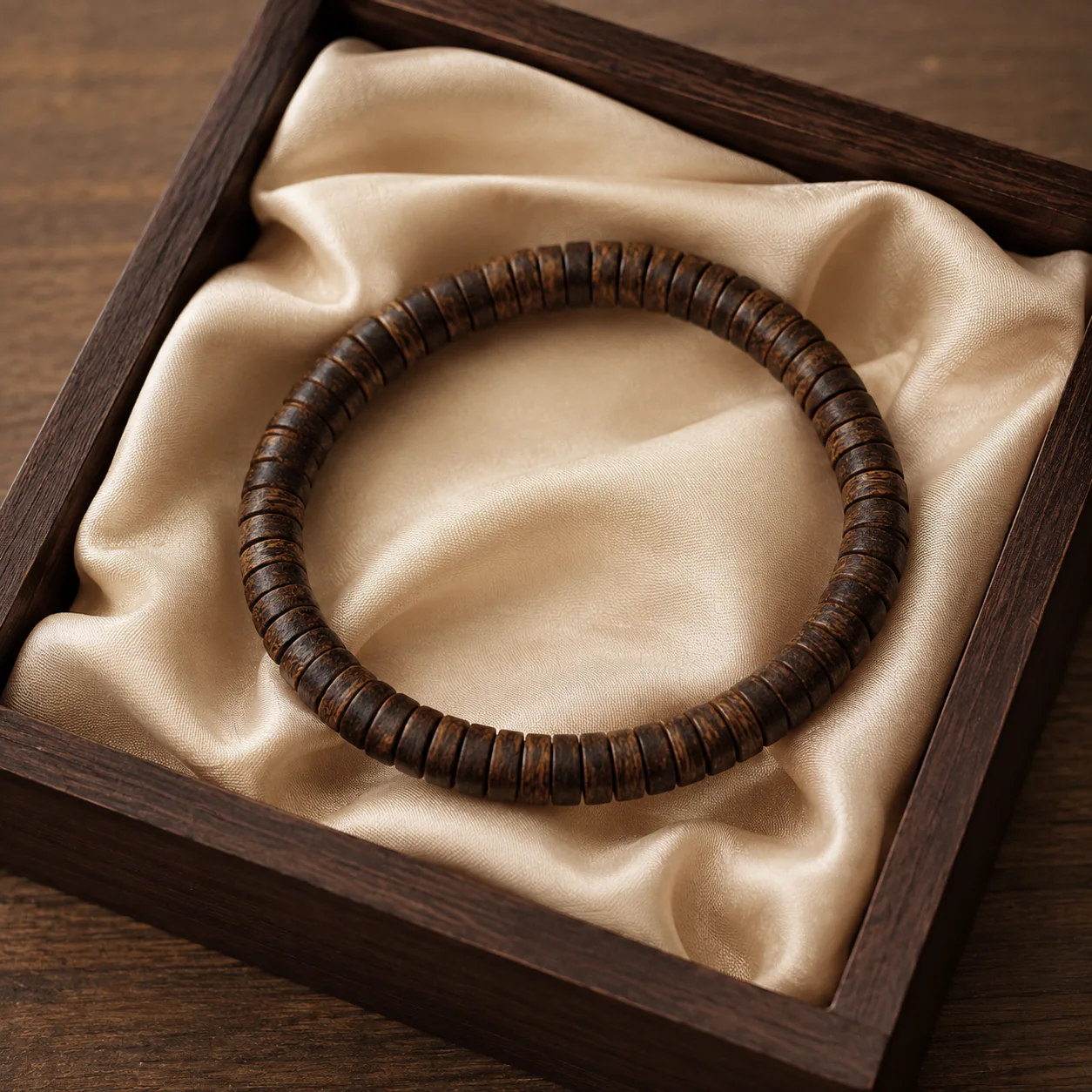 Agarwood disc-bead bracelet gift presentation