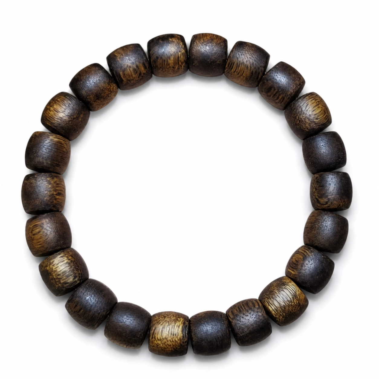 Dark-Finish Agarwood Barrel-Bead Bracelet