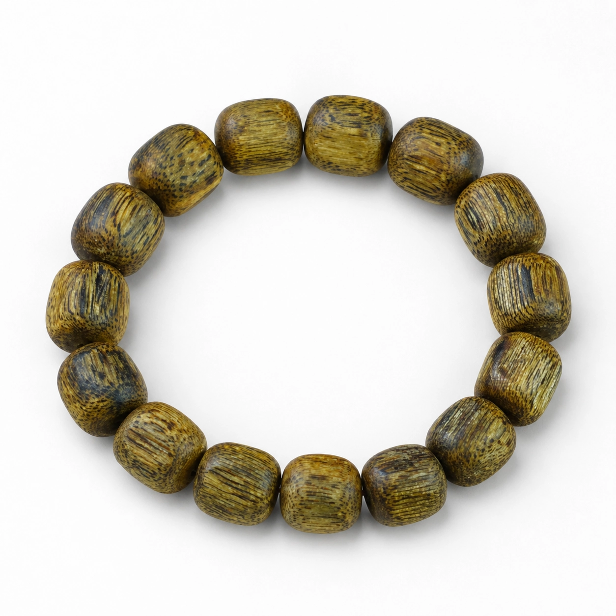 Green-Grain Agarwood Barrel-Bead Bracelet