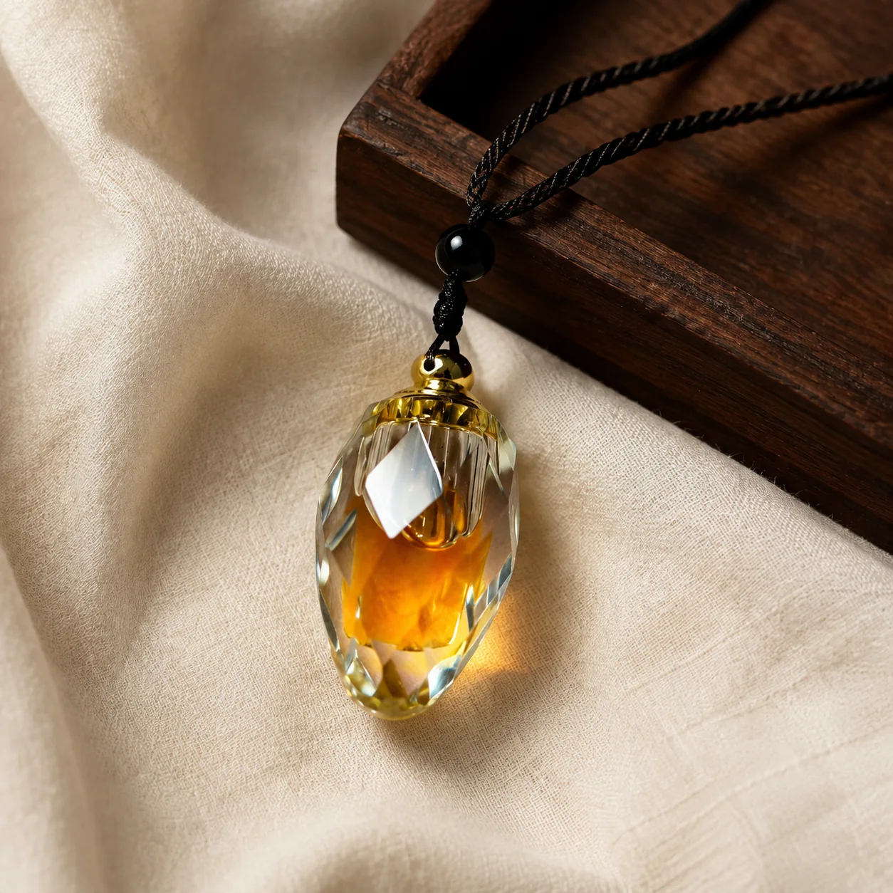 Amber-tone agarwood pendant in a refined setting