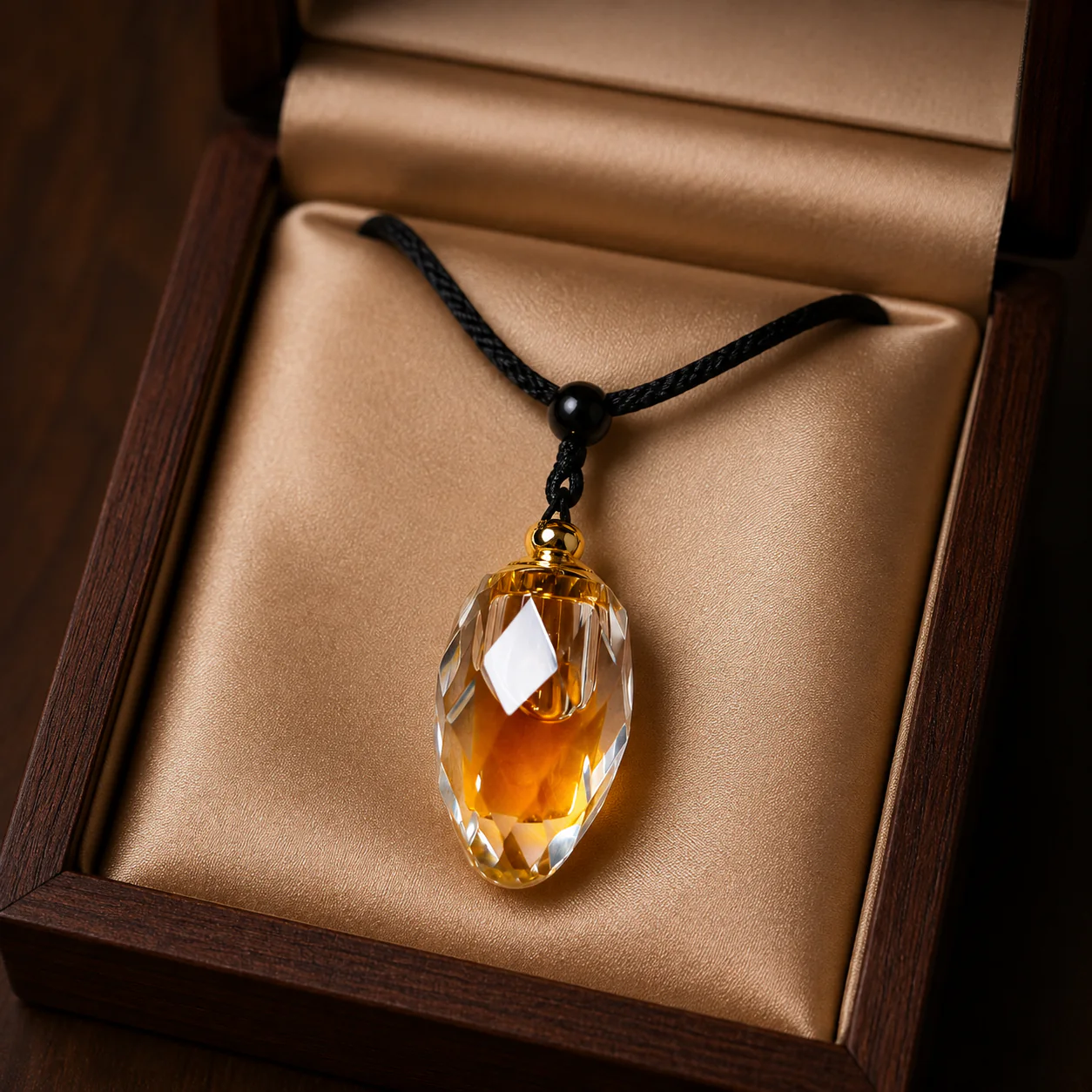 Amber-tone agarwood pendant gift presentation