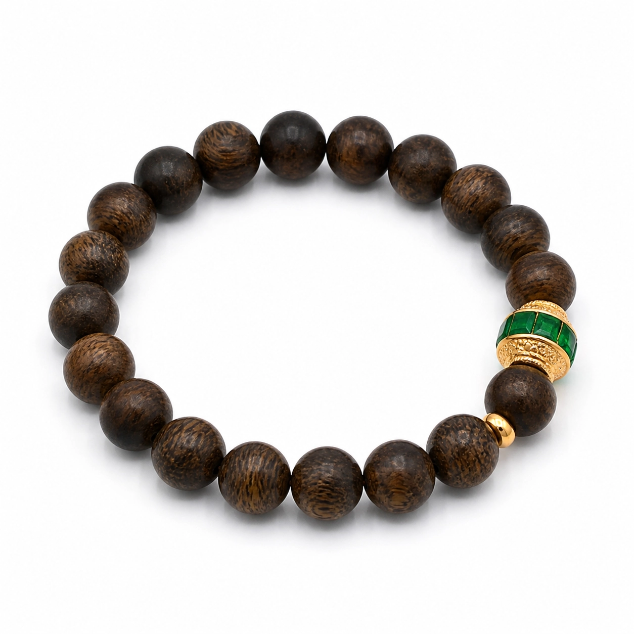 Agarwood Bracelet with Green Gemstone Accent