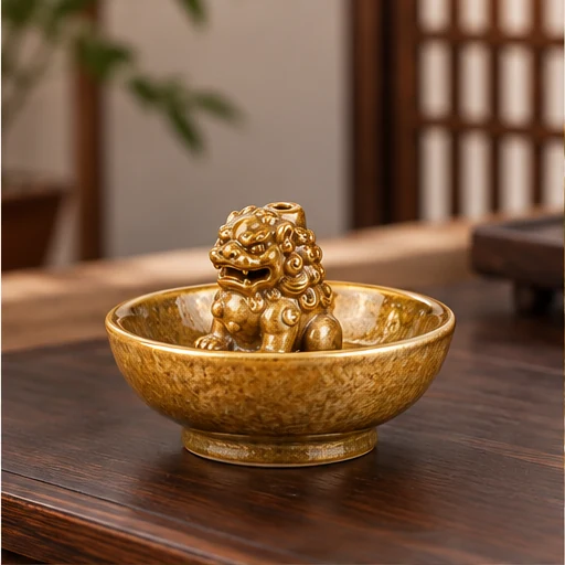 Gold Bowl Lion Incense Holder-SeeBead--See the Unseen, Perceive the Peaceful