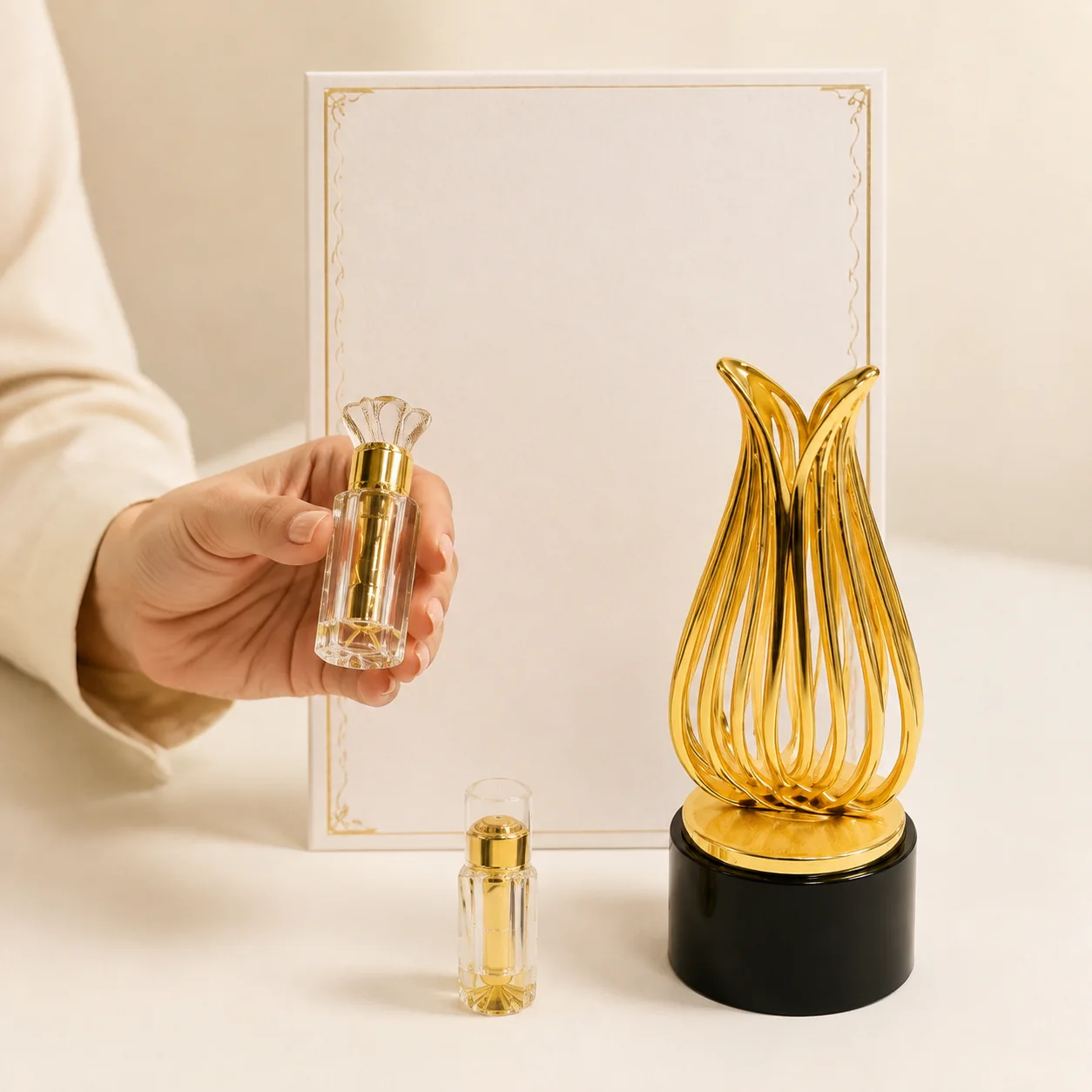 Hui'an agarwood balm container held by hand