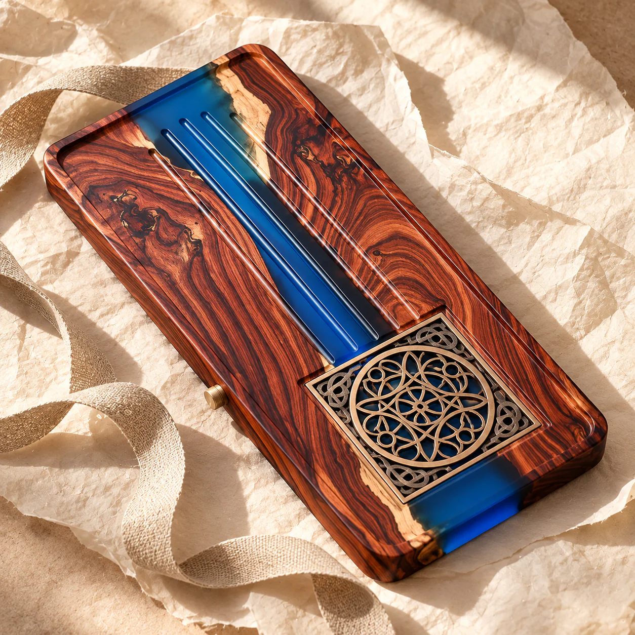 Rosewood and Resin Tea Tray presented for elegant gifting