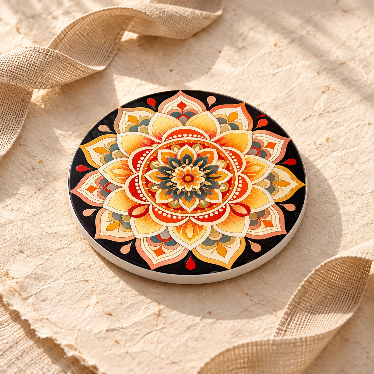 Bohemian Ceramic Tea Coaster presented for thoughtful gifting