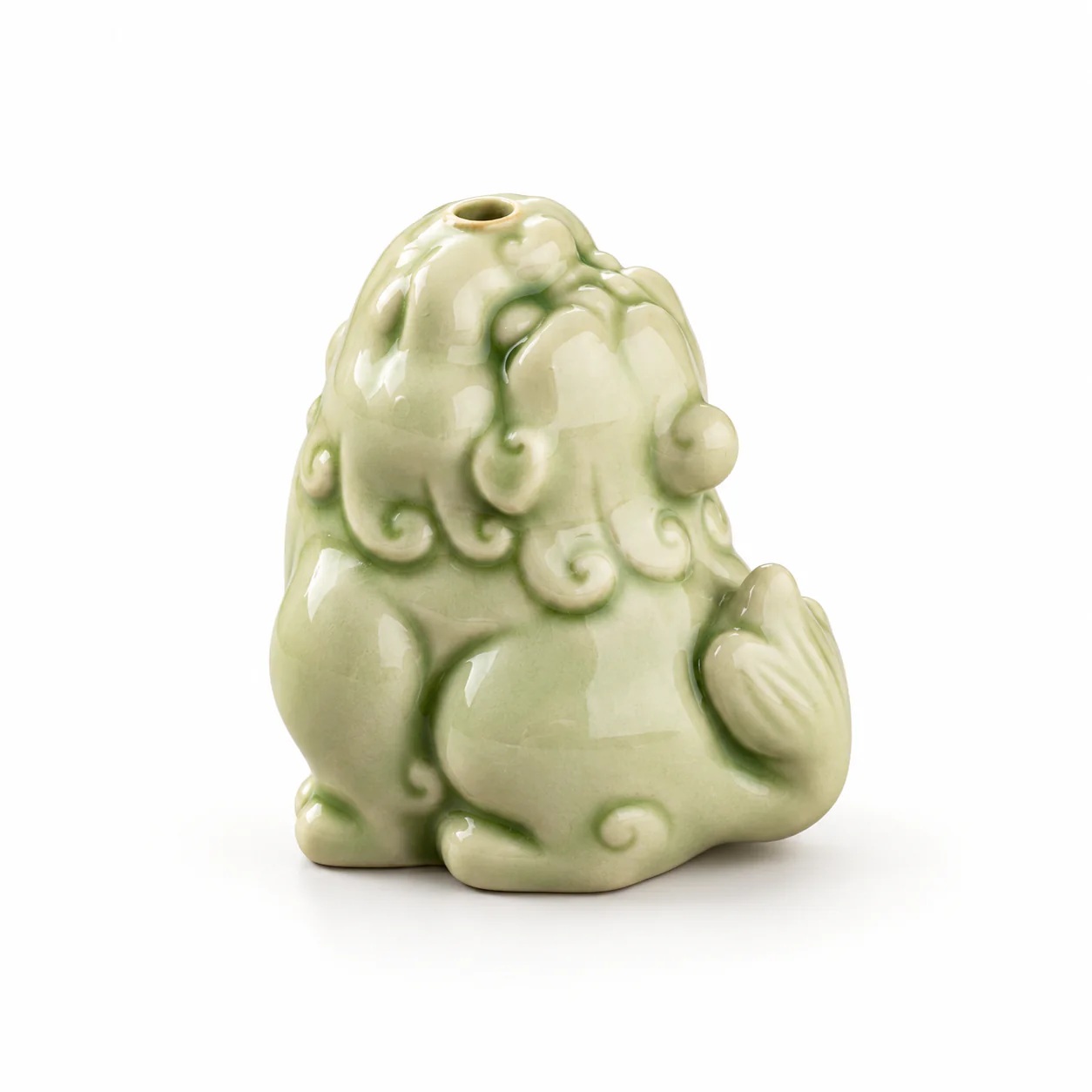 Celadon Guardian Beast Incense Holder on a clean warm-white background