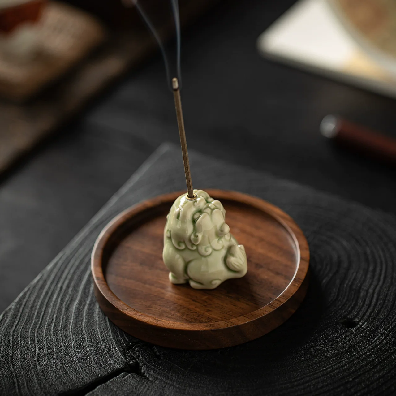 Celadon Guardian Beast Incense Holder showing material and crafted detail