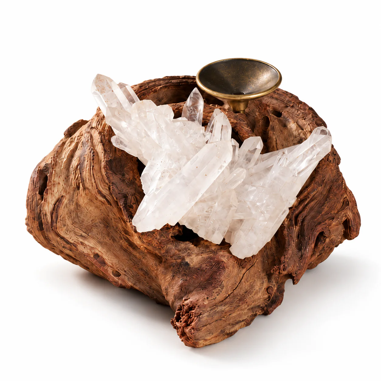 Crystal and Wood Incense Holder on a clean white background
