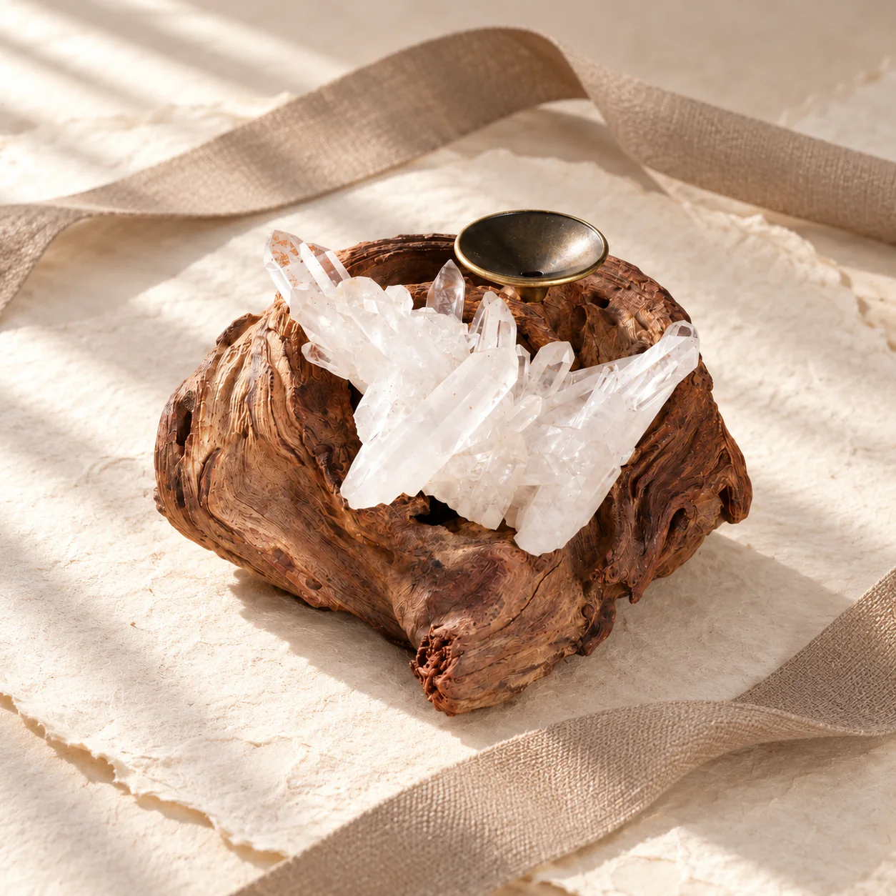 Crystal and Wood Incense Holder styled as a distinctive natural gift
