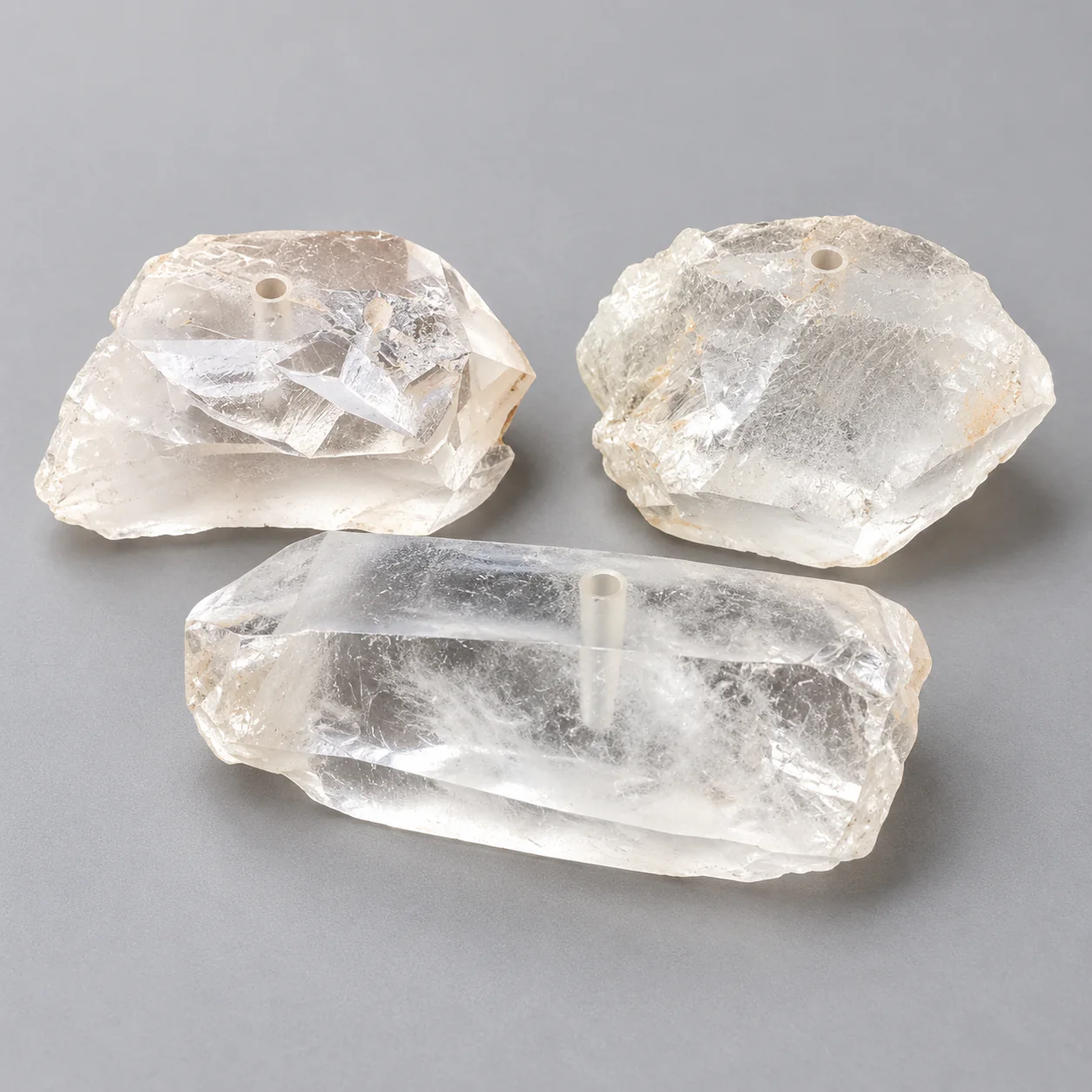 Top detail of the three-piece natural quartz incense holder set